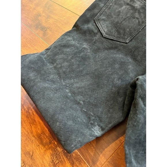 Vintage Jou Jou Skins Suede Leather Biker Y2K Slim Straight Pants Size 13/14 - Picture 12 of 13